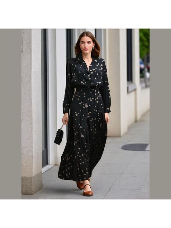JG Hook Dresses & Skirts - 80s 2PC J G HOOK TWEE NAVY & GRAY DITZY PRINT BLOUSE & PIEATED MAXI SKIRT 12